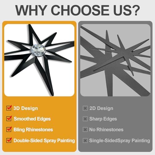 sxnzequnze 4 Pcs Star Wall Art for Home Decor Living Room Bedroom Office Metal 3D,Bling,with Hanging Hook Starburst Midcentury Sculpture Retro Gallery Accent Celestial -Black 16.5in/9.4in - Image 5