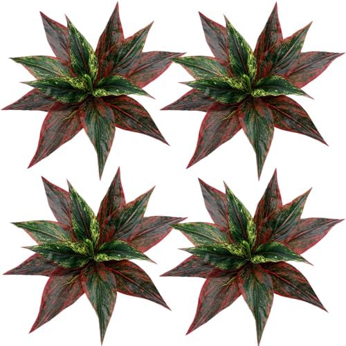CATTREE Artificial Outdoor Plants, Fake Agave Shrubs Faux Grass Plastic Leaves Greenery Bushes Plant for Home Decor Garden Wedding Party Decorations Indoor Yard UV Resistant Planter Filler Red 4 Pack by CATTREE