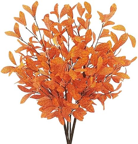 Uieke 6 Pcs Artificial Fall Eucalyptus Stems with Fall Leaves, Orange by Uieke