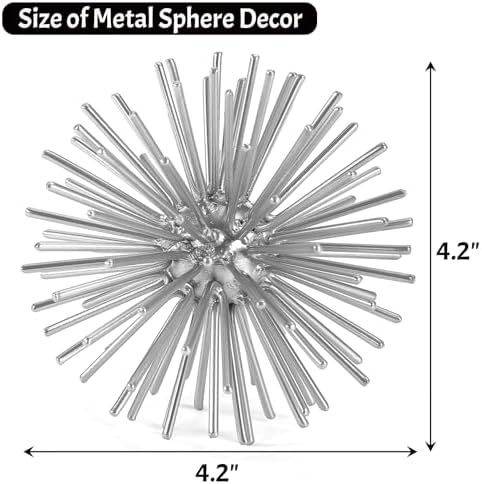 Silver Sphere Decor, Metal Starburst Tabletop Sculpture Decor, Mid-Century Modern Metal Starburst Centerpiece, Spike Ball Decoration for Home, Coffee Table Decor - Image 5