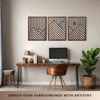qmmp Modern Wooden Wall Sculptures - Set of 3 - Home Decor Accent - Large Wall Art for Living Room, Bedroom, Office - Easy Installation (Walnut, Large - Mountain and Sun, Unframed) - Image 3