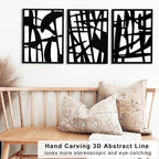 3D Wood Abstract Wall Art, Framed Black and White Wall Art, Modern Minimalist Black Wall Decor for Living Room Bedroom Bathroom Dining Room (Ready to Hang, 12x16 inches, Set of 3, Framed) - Image 3