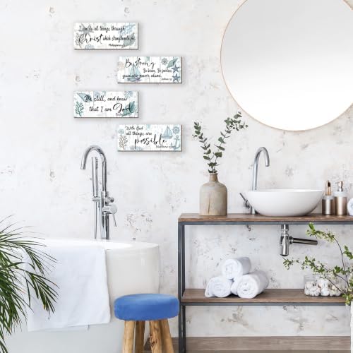 4 Pieces Coastal Wall Decor Ocean Beach Bathroom Decor With Bible Verses Wooden Christian Sign for Home Religious Prayer Wall Art for Living Room Office Bedroom Bathroom(Coastal,10x4") - Image 6
