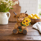Highland Cow Figurine, Hand-Painted Resin Sunflower Highland Cow Decor, Rustic Farmhouse Decor, Cow Figurine for Kitchen Bookshelf Garden Patio Porch, Ideal Gift for Cow Lovers Women Kids - Image 3