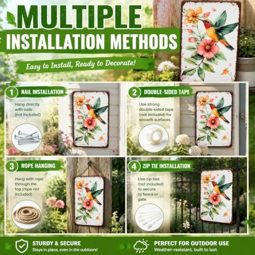 Hummingbird Wall Decor Metal Tin Sign Vintage Hummingbird Floral Wall Art Retro Metal Plaque Farmhouse Country Home Garden Decoration Print Poster Farmhouse Accent Home Decor 8x12 Inch - Image 4