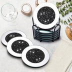 Jetec 6 Pcs Mirrored Glass Coasters with Holder, Bling, Black, 4 Inch - Image 6