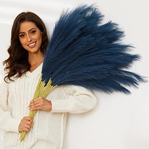 Blue Pampas Grass, 9 PCS 37''/3.1FT Tall Fluffy Fake Pompas Floral, Large Faux Pompous Grass Branches for Floor Vase Fillers, Boho Farmhouse Room Wedding Decor (Blue) - Image 2