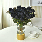 Artificial Rose Flowers 12 Heads 2 Bundles Silk Rose Bouquets, black - Image 4