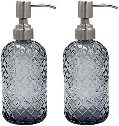 16oz Diamond Pattern Glass Soap Dispenser with Rust Resistant Pump by SDlumeiy