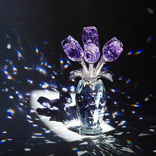 Purple Crystal Rose Flower Figurine Collectible Table Centerpiece Decor - Image 4