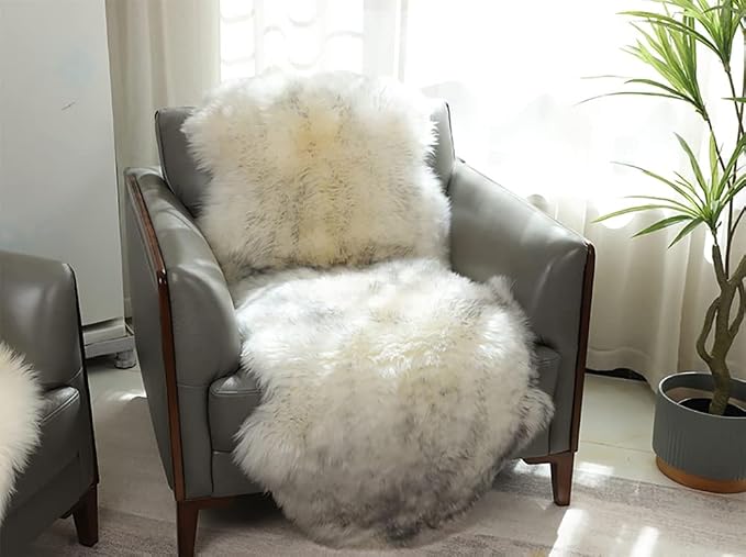 HUAHOO Premium Genuine Sheepskin Rug White Grey Real Australia Sheepskin - Image 4