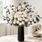 12 Pcs Realistic Fall Flowers Fake Mums with Vase, Full Silk Pompon Bulk by Yastouay