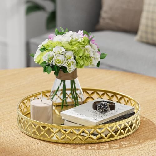 Vanity Tray for Bathroom Counter - 11 Inch Round Gold Decorative Tray by EKNITEY