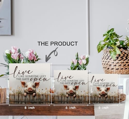 Pig Signs - Farm Cottagecore Animal Office Kitchen Bedroom Decor,Rustic Farmhouse Live like Someone Left the Gate Open Home Decor Wooden Signs,Pig Gifts for Women,8x8 - Image 6