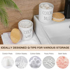 White Bathroom Accessories, 5 Pcs Glass Bathroom Accessory Set with Bamboo Tray, Soap Dispenser and Toothbrush Holder Set, Qtip and Cotton Ball Holder, Farmhouse Boho Bathroom Set Complete - Image 4