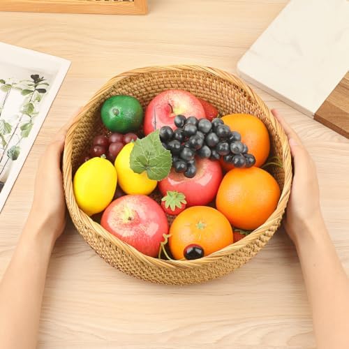 Hipiwe 10.9" Round Key Bowl for Entryway Table Handwoven Rattan Basket Tray - Image 7