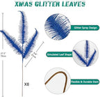 Oairse 8 Pcs Christmas Tree Picks and Sprays Navy Blue Glitter Christmas Picks 28" Christmas Glitter Feathers Leaves Stems for Christmas Tree Filler Branches Wreaths Centerpieces Holiday Decorations - Image 5