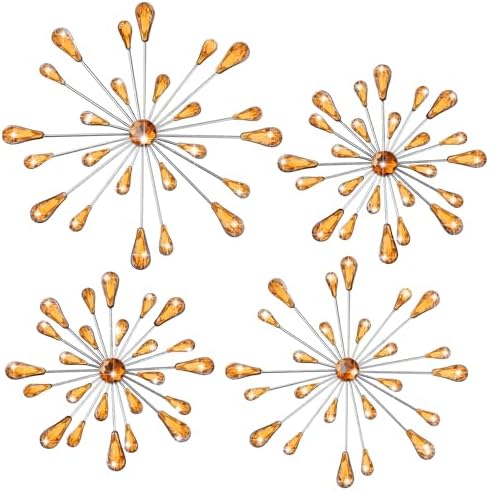 Hicarer 4 Pcs Starburst Wall Decor, Bling Metal Wall Art, Amber - Image 2