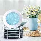 Jetec 6 Pcs Mirrored Glass Coasters with Holder, Bling, Navy Blue, 4 Inch - Image 5