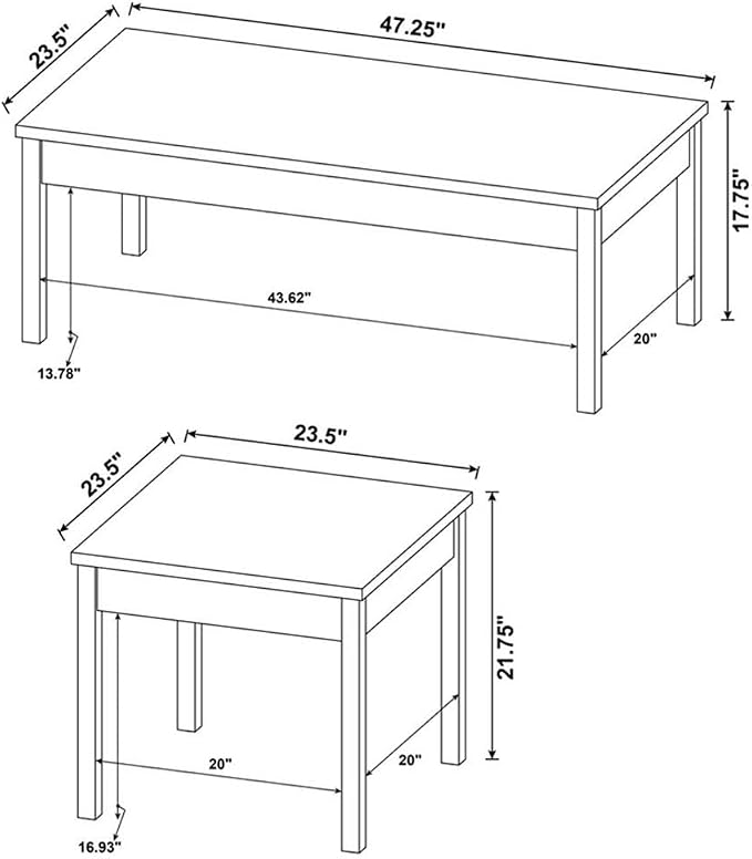 Pemberly Row 3-Piece Coastal Wood Coffee Table Set, Antique Pine and White - Image 10