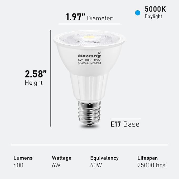 Maelsrlg E17 LED Bulb 6W, Intermediate Base Spotlight Bulb, Daylight White 5000K - Image 3