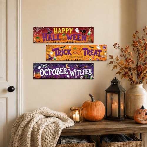 Funny Halloween Sign, 3 Pcs Pumpkin Hanging Signs, Rustic Wood Wall Decor - Image 4