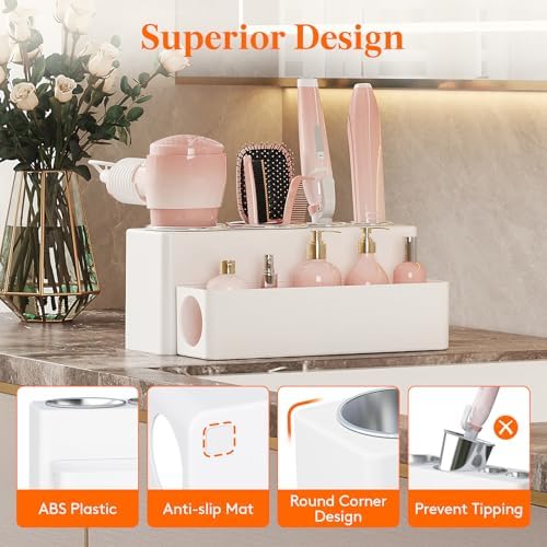 Lifewit Hair Tool Organizer Dryer Holder Countertop with 4 Cups, White - Image 7