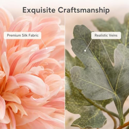 Artificial Chrysanthemum Silk Flowers, 6 Large Bloom Stems 19 Inch - Image 4