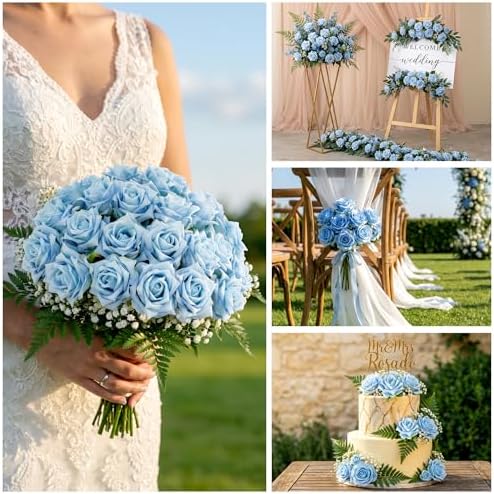 Ttranewsoo 24PCS Blue Artificial Flowers, Realistic Fake Roses with Stems for Blue Floral Arrangements, Party Centerpieces, Events, Bouquets & Home Decor, 16.5 Inch - Image 5