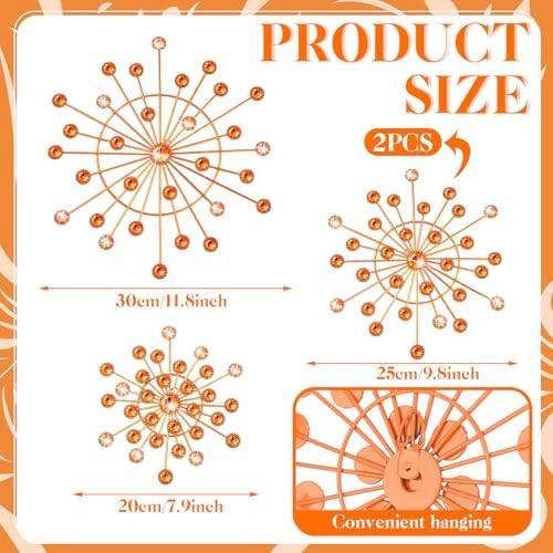 Blulu 4 Pcs Metal Wall Art Starburst Decor with 3D Rhinestone, Orange - Image 2