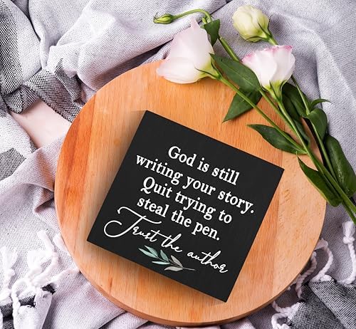 SRADMO God Is Still Writing Your Story Wood Box Sign Desk Decor 6x6, Christian Bible Verse Decor Black Wooden Box for Home Office, Inspirational Table Decorative Accessories (Black) - Image 5