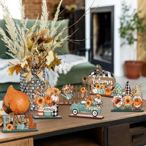 Wenqik 6 Pcs Fall Decor for Home Autumn Wooden Table Decorations Farmhouse - Image 6