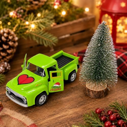 Christmas Green Truck Decor, 4.9 Inch Vintage Metal Pickup Truck with Christmas Tree, Mini Farmhouse Holiday Tabletop Decoration for Tiered Tray, Kitchen, Living Room and Christmas Centerpiece - Image 2