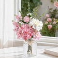 Artificial Pink Hydrangea Dahlias Mixed Bouquet in Vase for Farmhouse Decor by FLEURIFI