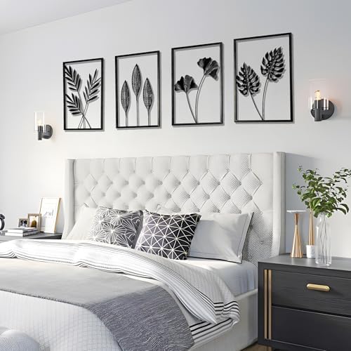 Black Metal Wall Art Frame Decor for Livingroom, 4PCS, Plant Themed, 17x12" by qxsxkjMetalWallArt
