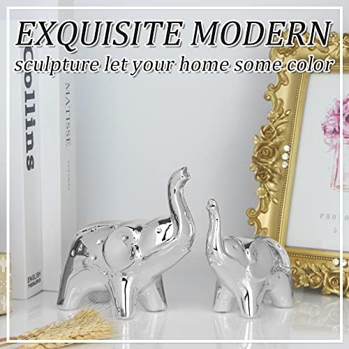 A Pair Elephant Statue Home Decor,Modern Style Figurines,Sculpture for ​Office Desktop Bookshelf Living Room (Silver) - Image 3