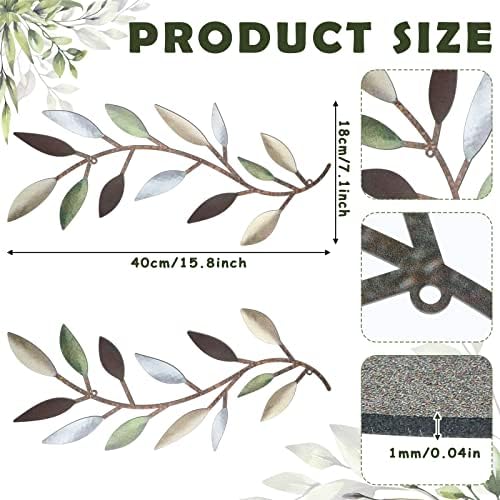 Zhengmy 2 Pcs Metal Leaf Wall Art Vine Branch Decor,Colorful - Image 2
