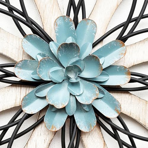 Wood Flower Wall Decor,Rustic Farmhouse Wall Art for Livng Room 13 inch - Image 5