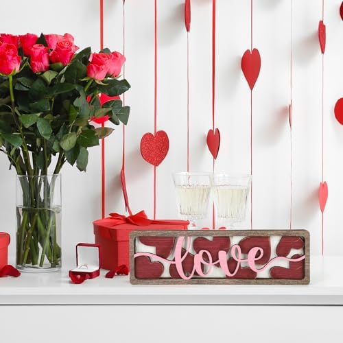 Vintage Valentine's Day Decorations for Office, Home, Table, Mantel, Shelf, Desk, 3 1/2 x 11 Inch Retro Valentine's Love Sign, Wooden Valentine Decor Sign, Farmhouse Red Pink Decoration (Love) - Image 6