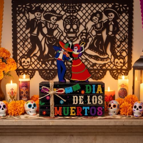 Geelin 4 Pcs Dia De Los Muertos Table Decoration Wooden Book Stack Signs - Image 6