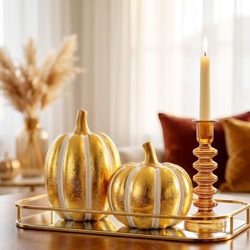 FESTGLOX 2Pcs Resin Pumpkin Figurines, Fall Thanksgiving Decor - Image 5
