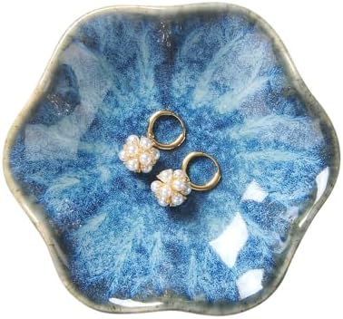 Lotus Leaf Shape Ring Holder Dish, Small Key Bowl, Ceramic Trinket Tray Jewelry Dish Organizing Necklace Earrings for Mom Friend Sister. All Jewelries Are NOT Included. Light Blue. by JAMEND+CLXP
