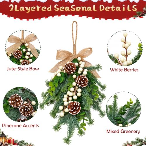 2pcs Christmas Door Swags White Berry Artificial Greenery Decor - Image 4