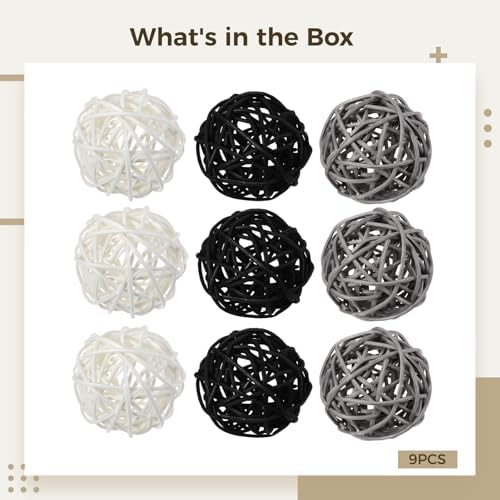 9 Pcs Rattan Decorative Balls, 3 Colors (Black, White, Gray), Handcrafted Woven Yarn Balls for Home Decor, Weddings, Parties, and Special Occasions - Image 5