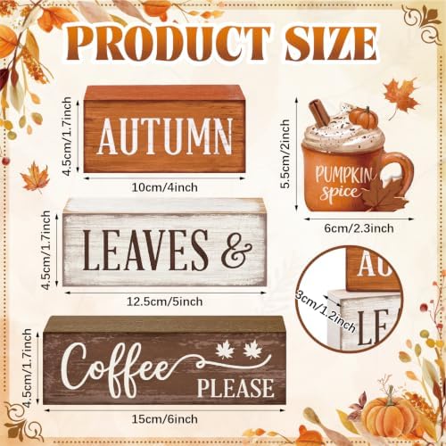 4 Pcs Fall Tiered Tray Decor, Wooden Fall Decorations for Home - Image 3
