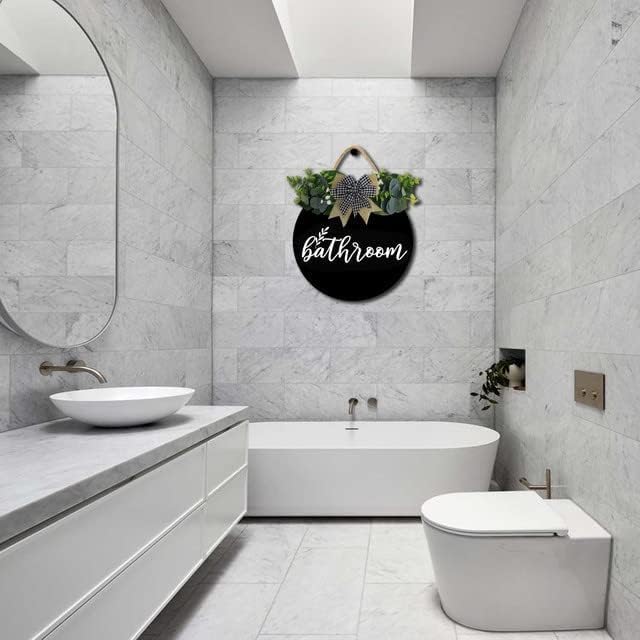 Bathroom Wall Decor,Bathroom Sign,Rustic Round Wooden Wreath Sign,Bathroom Wooden Wall Sign for All The Seasons - Image 3