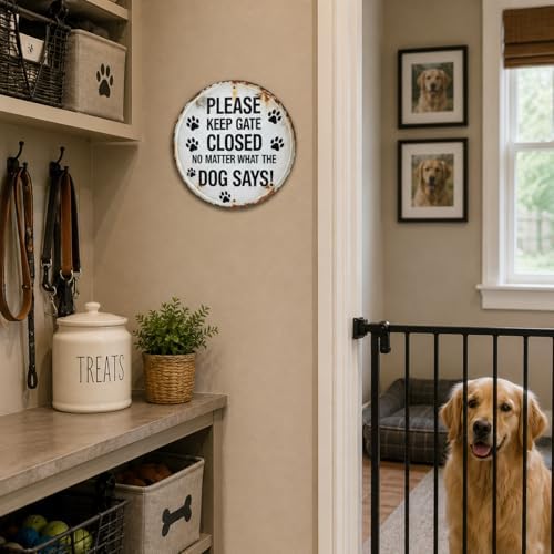 Please Keep Gate Closed Metal Sign 8x8in Round Pet Warning Plaque for Yard Fence Wall Decor Dog Owner Gift - Image 7