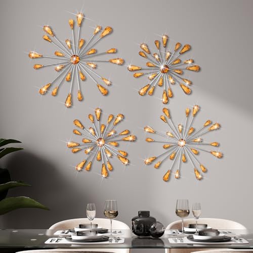 Hicarer 4 Pcs Starburst Wall Decor, Bling Metal Wall Art, Amber by Hicarer