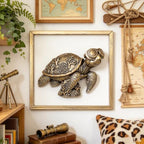 Newinhome Animal Heads Wall Decor (Includes Metal Frame) Resin sea turtle Sculptures Wall Hanging Decoration Gold vintage Wall Sculpture for Living Room Bedroom Office(Turtle) - Image 2