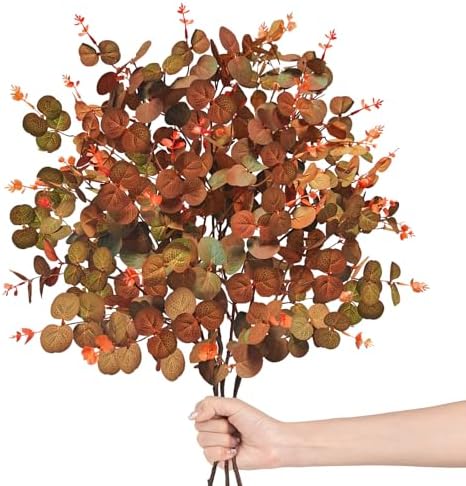 3PCS Fall Stems for Vases, Faux Eucalyptus Stems, Orange Brown by Luiywan